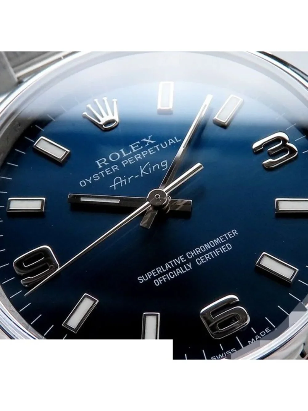 Rolex Air King Blue SS Oyster Bracelet Card Watch Automatic
